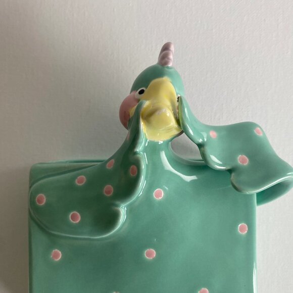 Fitz and Floyd Fantasy Fair 1985 Dora Duck Green W/Pink Dots Pen Holder - Vase - Picture 8 of 10